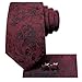 Hi-Tie Mens 70inches Tie Set Black Red Floral Extra Long Necktie for Men Cufflinks Handkerchief Big Tall Men Business Wedding
