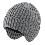 [Connectyle] キッズ 冬 耳あて ニット帽子 幼児 厚いフリース裏地 ニットキャップ 防寒 ニットビーニー 子供 ライトグレー M