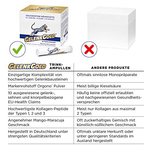 GelenkGold Gelenk-Ampullen 30 Kollagen Trinkampullen á 25ml, Collagen Drink mit Hyaluronsäure für Gelenke Knorpel und Sehnen