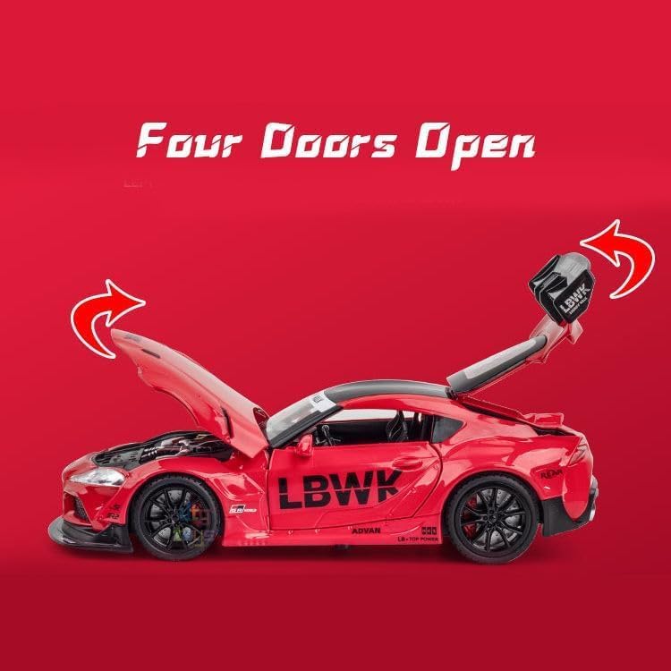 Image of 1 /22 Scale Big Toyota Supra GR LBWK Model Diecast Metal Pullback Toy car with Openable Doors & Light, Music Boys car for Kids Best Toys Gifts Toys for Kids-Black (Red)