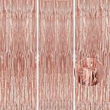 TenLaitech 3 Pack 3.3 x 9.9 ft Rose Gold Foil Fringe Backdrop Curtain, Streamer Backdrop Curtains, Streamers Birthday Party Decorations, Tinsel Curtain for Parties, Galentines Decor, Photo Booth