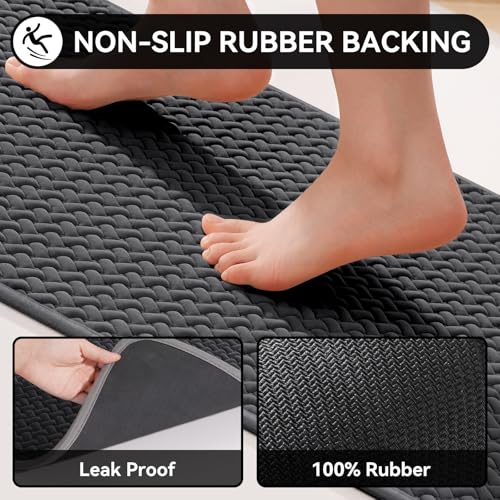 Bathroom Rugs Non Slip, Super Absorbent Quick Dry Bath Mats for Bathroom, Foam Weave Texture Thin Bath Rugs Washable with Rubber Backing Fit Under Door Outside Shower,16" x 24“