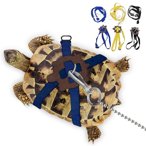 HOKABLE Pet Turtle Leather Harness and Control Leash for Tortoise Supplies - Adjustable, Blue