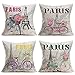 Xihomeli Paryż cytat słowa bawełna len 45 x 45 cm poszewki na poduszki szkicowanie akwarela wieża Eiffla poszewka na poduszkę kolorowy cykl vintage kwiat kwiatowy wiosna poszewka na poduszkę zestaw 4 sztuk (akwarela Paryż)