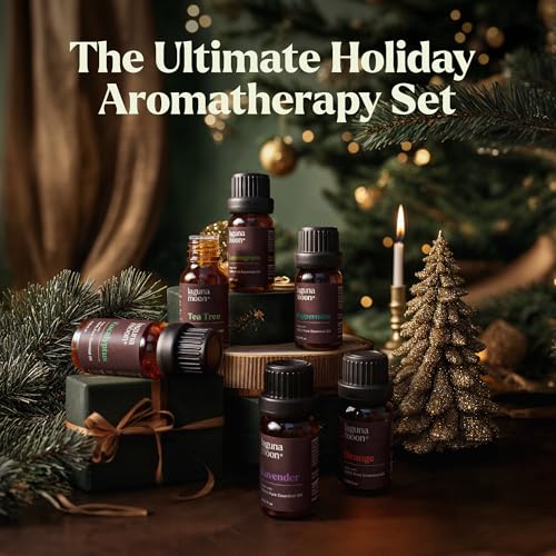 Lagunamoon Essential Oils Christmas Set - 6 Oils for Diffusers, Home Care, Candle Making Scents, Fragrance, Aromatherapy, Humidifiers, Gifts - Peppermint, Tea Tree, Lavender, Eucalyptus, Orange (10mL)