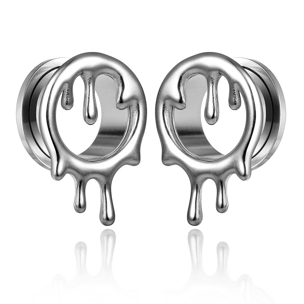 2 Pcs 8-25mm Stainless Steel Ear Tunnels Plugs - Melting - style Ear Widening & Hole Support - Anti - allergic Titanium Steel for Large Perforation Earrings
