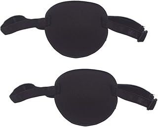 2PCS Single Concave Shaped Adjustable Amblyopia Corrected Visual Acuity Recovery Eye Patch Sheet Eye Cover Pads Eyepatch with Buckle for Adults and Kids Lazy Eye Strabismus (Black)