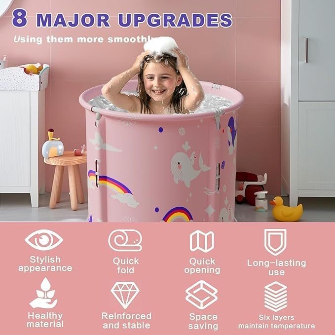 Image of Adult Folding Bathtub Portable Soaking Tub, Collapsible Family SPA Barrel, Maintaining Hot & Cold Temperature With Drainage Hole & Thicken Layer for Home Hot Water & Ice Bath (Ocian Bath)