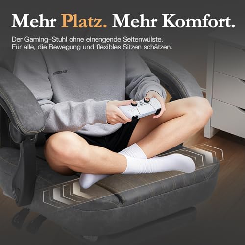 Sedia da gioco con cuscino primaverile, da corsa, con massaggio, ergonomica, con poggiapiedi, in pelle PU, grigio - Sedia gaming - Immagine 4