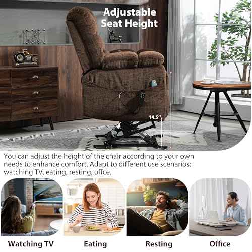 Oversized Zero Gravity Power Lift Recliner Chair for Elderly Adults Big Man Electric Lay Flat Recliner Triple Motor with Heat and Massage, Adjustable Seat Height, Arm Storage, Cup Holder