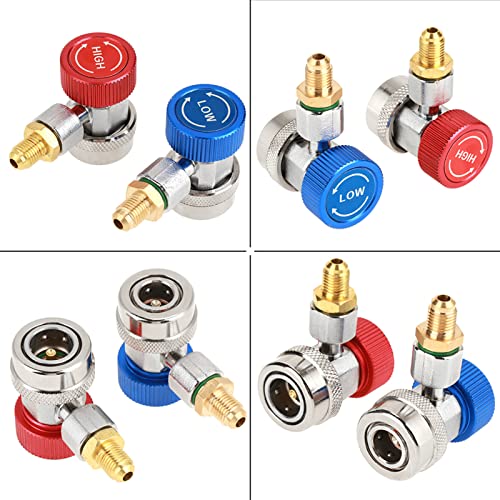 Adaptador R134a para Aire Acondicionado, Acoplador Rápido de Alta y Baja Presión en Latón con Tapa, para Evacuación y Recarga de Sistemas de Aire Acondicionado Automotriz, Juego de 2 miniatura 4