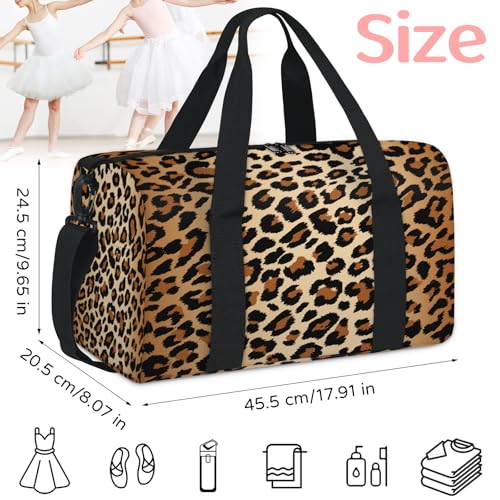 Travel Duffel Bag Sports Gym Bags for Women Men Camp Bag Wet Dry Pockets Cheerleading Dance Pack For Girls Weekender Overnight Tote Airline Leopard Design2