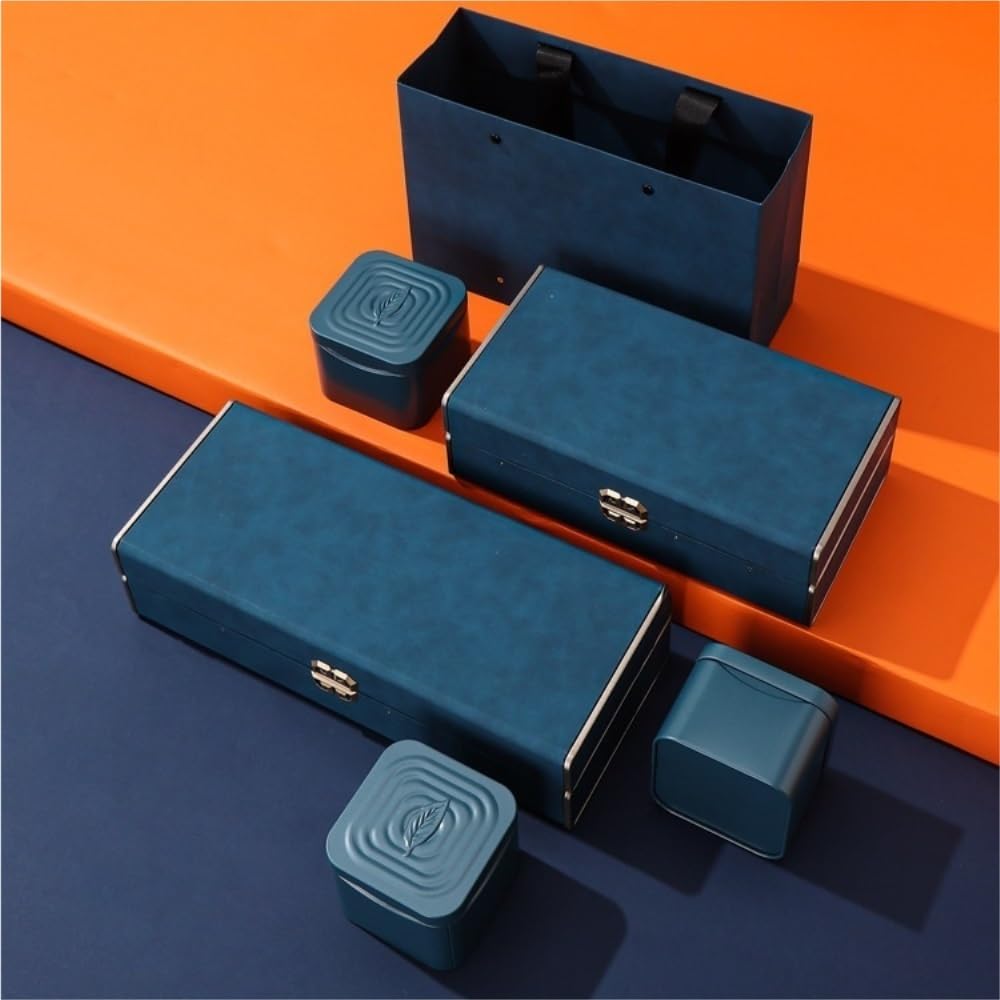 XYNSNDB Teedose, große Tee-Aufbewahrungsbehälter, Dosen, versiegelte Dosen, runde Eisendosen, Leere Dosen, Tee-Set, Doppeldosen/DREI Dosen, Geschenkbox-Set, Teedose (blau, Doppeldose)
