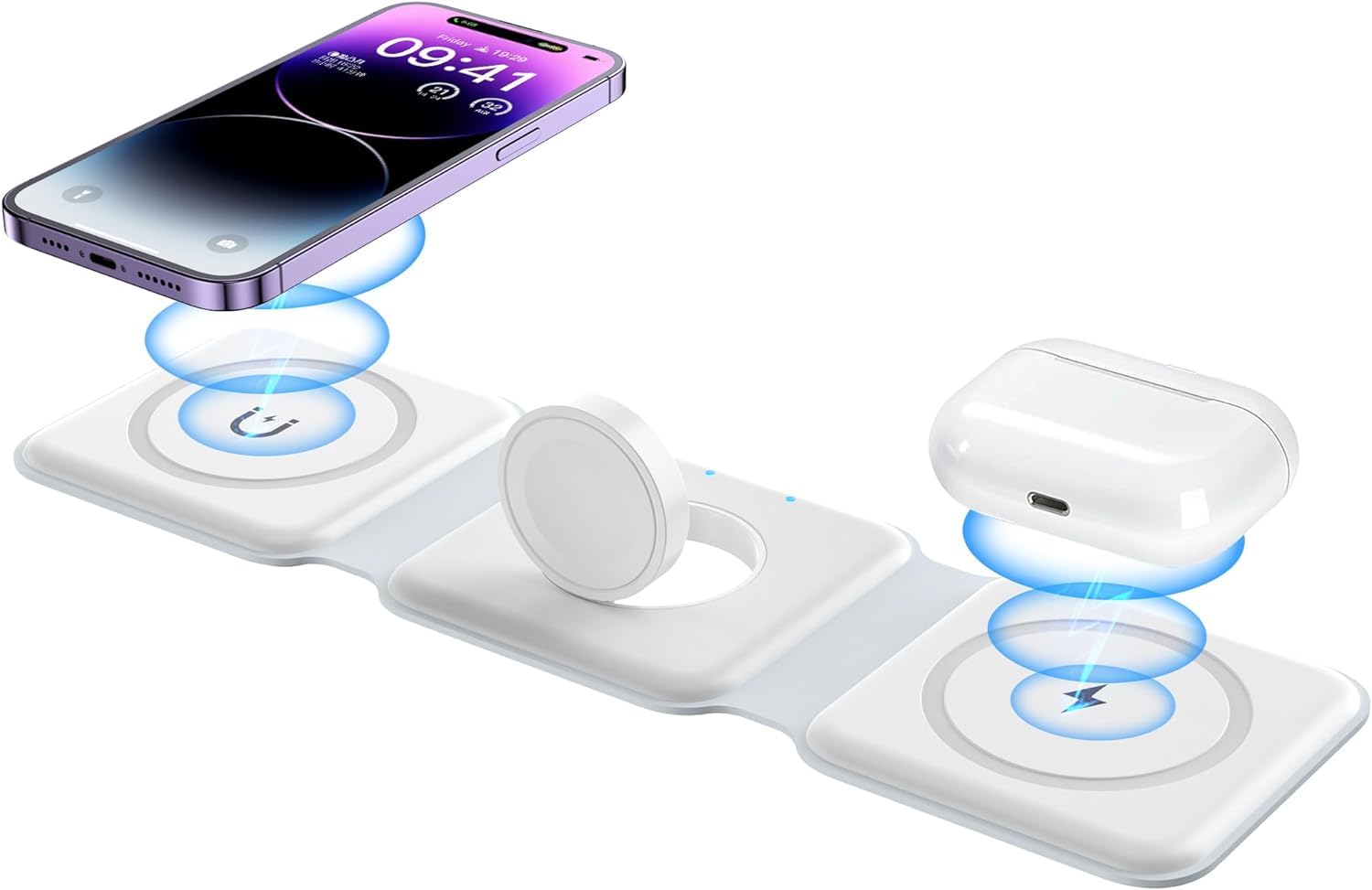 3 in 1 Wireless Charger Compatible with Apple Multiple Devices, for iPhone 16/16 Pro/ 16 Pro Max 15/14/ 13/12 Series, for Apple Watch 9 8 7 6 5 4 3 2 Se, Pords 3 2 Pro