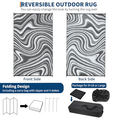 Image of Garvee Waterproof Outdoor Rug 10x14 Abstract Outdoor Camping Rug, Grey
