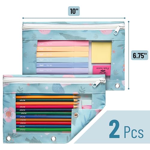 Image of Mr. Pen- Pencil Pouch for 3 Ring Binder, 2 Pack, 10 inchx6.75 inch, Smooth Zipper | Clear Window, Large Capacity Pencil Case with 3 Reinforced Grommets for School, Office, Supplies Storage | Clear Window, Large Capacity Pencil Case with 3 Reinforced Grommets for School, Office, Supplies Storage
