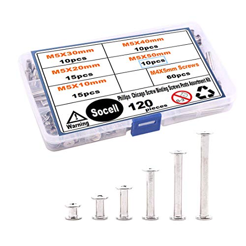 image for Socell 120pcs Phillips Chicago Screw Binding Screws Posts Assortment K