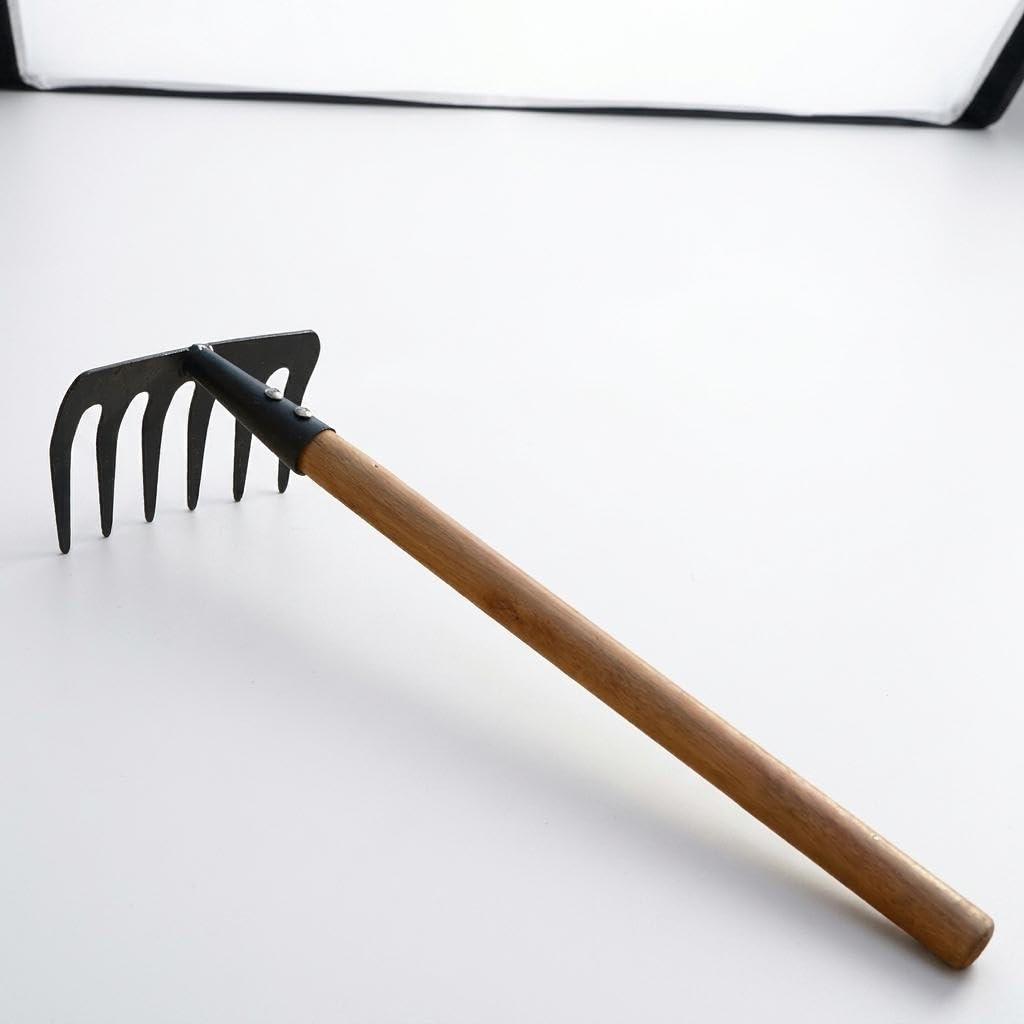 Gardening Hand Tools Set for Planting, Weeding, Soil Loosening, and Digging - Thickened Small Hoe, Rake, and Shovel for Succulents and Flowers Weeding Wooden Handle 6-Tooth Rake-image-32