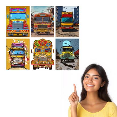 Image of SiddArtify Vibrant Truck Art Print Set - 300GSM Board - 12x18 Inch - Pack of 6 Wall Room Decoration art Poster Prints