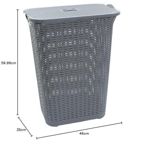 75L Laundry Hamper Storage Linen Clothes Washing Basket Lid Plastic Rattan Style (Grey) - Cosy Home Interiors 75L Laundry Hamper Storage Linen Clothes Washing Basket Lid Plastic Rattan Style (Grey) - Image 3