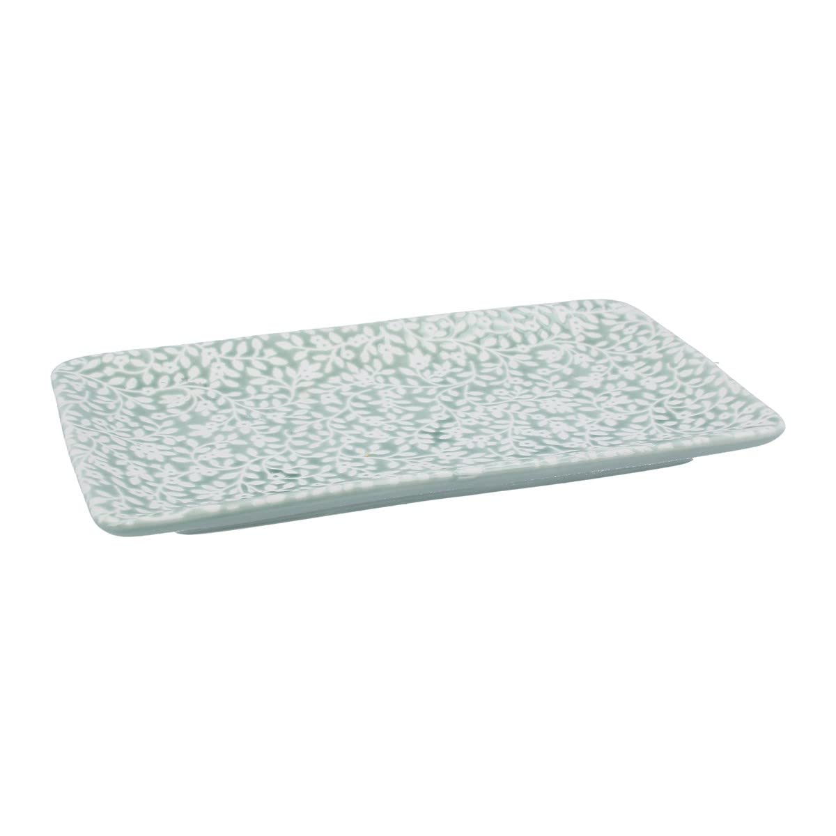 Gisela Graham Green Floral Vines Ceramic Rectangle Trinket Dish, 20108