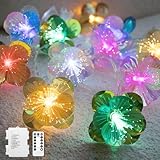 YOLIGHT Fiber Optic Flower String Lights Battery Operated with Timer, 13ft 20 LED Colorful Flower Garland Lights Firework Fairy Lights for Room Table Wedding Christmas Décor (Multi-Random Color)