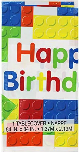 Unique Party 58233 - Building Blocks Birthday Plastic Tablecloth, 7ft x 4.5ft