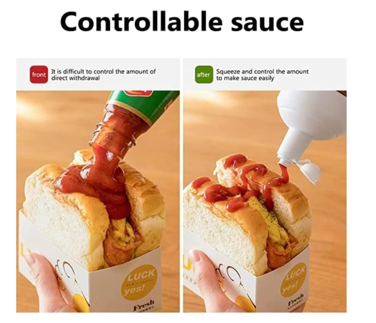 Image of White Premium Squeeze Squirt Bottle Flexible Dispenser Wide Mouth Container Bottle with Attached Cap, Sauce Bottle for Ketchup, Oil, Salad Dressing, Transparent, 280ml, Pack of 2