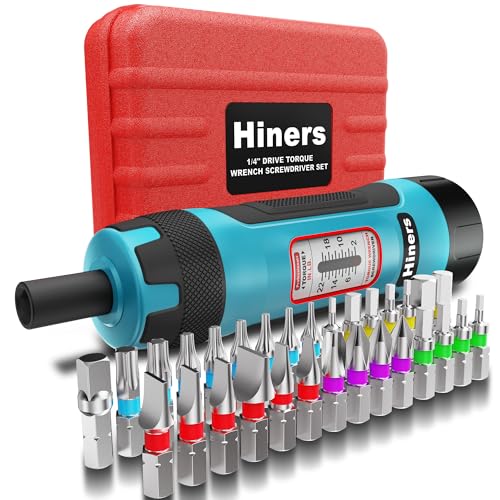 Hiners 1/4 Inch Torque Screwdriver Wrench Set, 2-22 in.-lb., 31 Piece Torque Wrench Bits Set