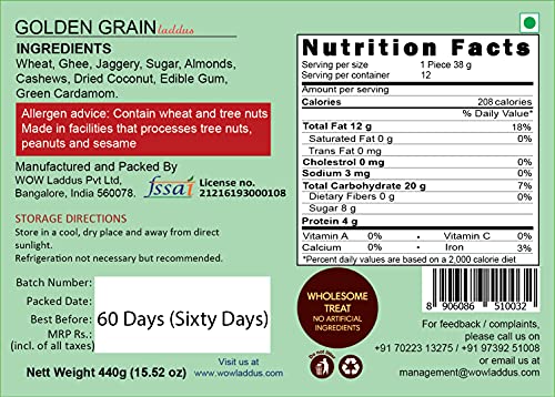 Image of WOW Laddus Nutrient-Rich Laddoos |Sugar Free Laddus | Delicious & Wholesome Dessert | Pack Of 12 | Golden Grain Laddus Gift Of Health & Taste, 440 Gm