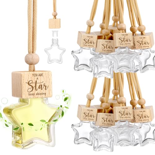 24 Pcs Appreciation Gift for Back to School Car Diffuser Air Freshener Ornament Hanging Inspirational Empty Glass Essential Oil Bottle Thank You Gift for Students Teacher Nurse Employee(Star,24 Pcs)