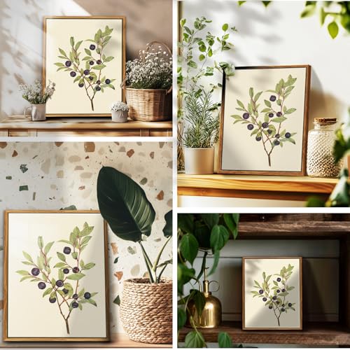 crmotu Botanical Framed Wall Art, Blueberry Plant Canvas Prints, Minimalist Vintage Wall Decor Living Room Bathroom Bedroom, Nature Fruit Rustic Farmhouse Kitchen Decorations Pictures, 12x16inch