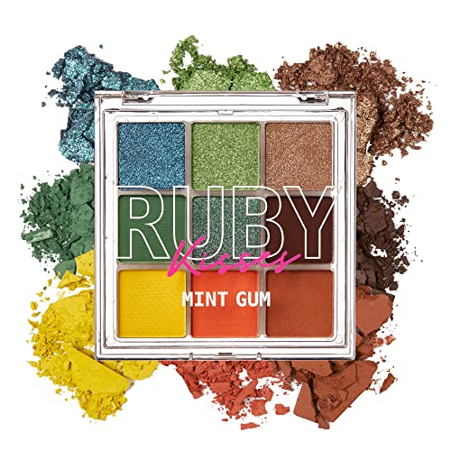 Ruby Kisses Eyeshadow Palette Highly Pigmented Eye Makeup 9 Shades Matte Shimmer Metallic Eyeshadow Palette, Festival Eye Makeup (Mint Gum) #TOP7