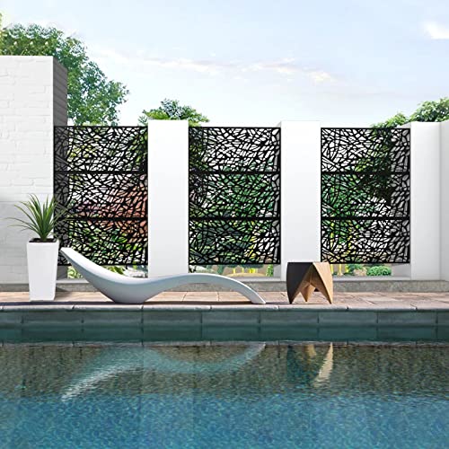 Elevens Patio Privacy Screen, Outdoor Privacy Screen with Stand Decorative Metal Privacy Screen Free Standing for Garden Backyard Balcony 72\'\'Lx47\'\'H,Black(Web)