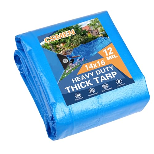 CSMEN Tarp Waterproof 14x16Ft,12Mil Heavy Duty Poly Blue Tarpaulin Cover