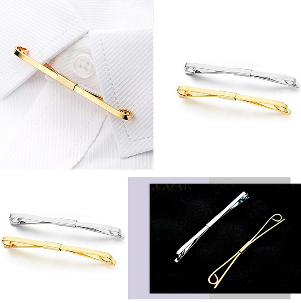 Happyupcity 2Pcs Mens Tie Clips Shirt Collar Clip Necktie Bar Pinch Clip with Gold Silver Tone Business Tie Pins Collar Holder for Anniversary Wedding Party Meeting - Image 4