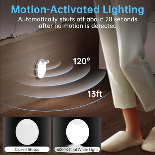 Image of Motion Sensor Night Light,LED Rechargeable Indoor Night Lights,Magnetic Cabinet Light Closet Light for Kitchen Bedroom Bathroom Stairs 6 Pack (White Lamp)