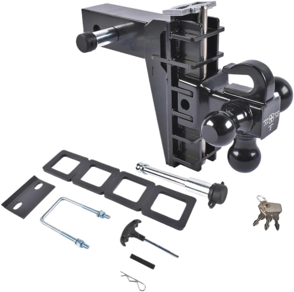 Trailer Attachment Device with Hook Tri Ball 1-7/8 X 2 X 2-5/16 Drop Hitch