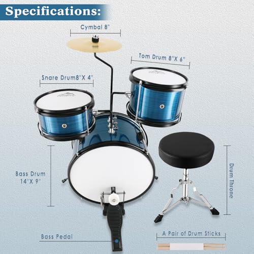 EASTROCK 3 Piece 14'' Junior Drum sets for Drummer,Blue by EASTROCK - Image 2