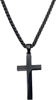Degolso Stainless Steel Cross Necklace for Men - Silver Black Chain Cross Pendant Mens Jewelry Baptism Gifts for Boys 22in Price In India