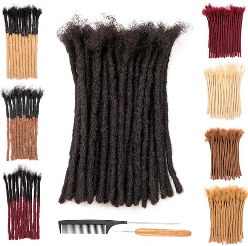 DAIXI 0.6cm Thickness 6-18 Inch 100% Real Human Hair Dreadlock Extensions for Man/Women Full Head Handmade 0.24Inch Thinner Can Be Dyed and Bleached Soft Dreadlocks with Needle and Comb 30 Strands