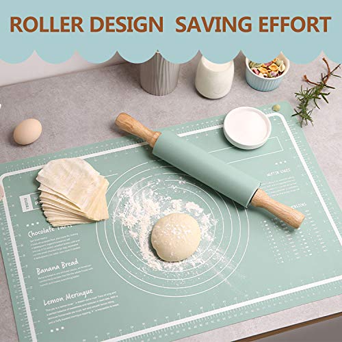 Rolling Pin Silicone For Baking, Non Stick Surface Wooden Handle Dough Rollers, 15.35 In #TOP5