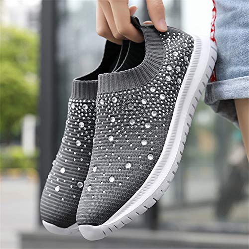 Image of GOSPT Women's Mesh Sport Shoes Rhinestone Glitter Slip On Ballroom Jazz Latin Dance Sock Sneakers