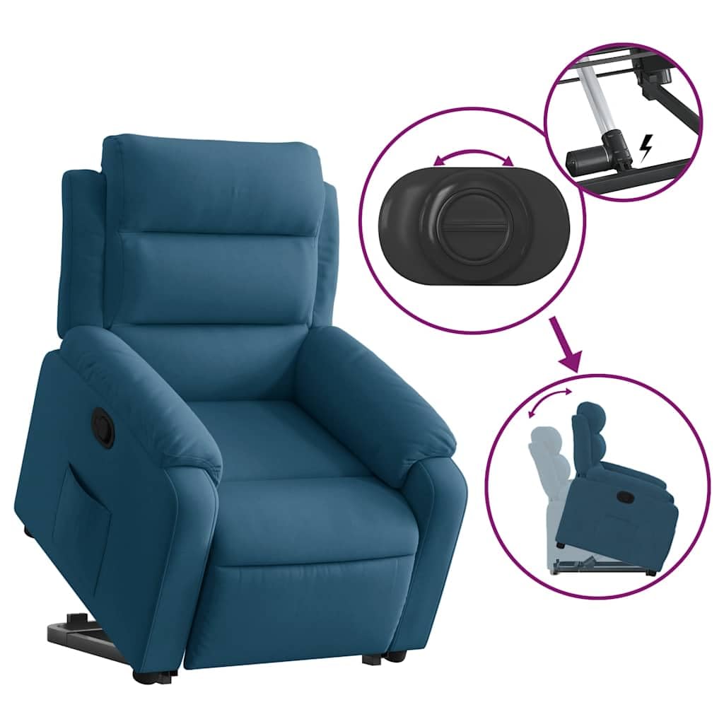 Relaxsessel Blau aus Samt mit Elektrischer Aufstehhilfe & Manueller Liegefunktion 75x92,5x100 cm für Wohnzimmer, Schlafzimmer & Seniorengerecht
