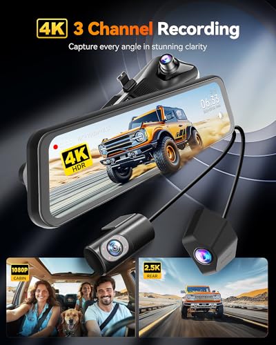 Image of WOLFBOX G900 Tripro Cabin Version Dash Cam for Car, 3 Channel 4K Mirror Dashcam, 8MP STARVIS 2 IMX678, 4K Front+1080P Inside+2.5K Rear Car Dash Camera, 5.8GHz WiFi, Voice Control, 256GB Card Included