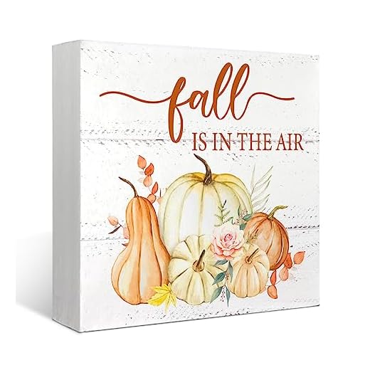Mtrgdn Fall Decor for Table Wood Box Sign Fall is in the Air Pumpkin Autumn Harvest Thanksgiving Halloween Seasonal,Farmhouse Rustic Wood Block Plaque Decorations for Home Desk Wall Shelf Decor