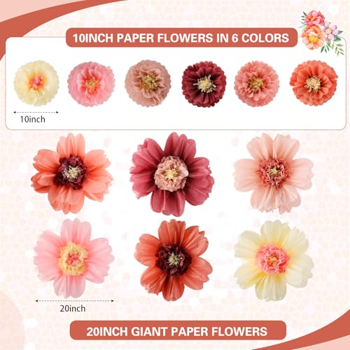 Image of Crowye 36 Pcs Large Colorful Tissue Paper Flowers Decorations Giant Fiesta Craft Crepe Paper Flowers for Wall Decor Backdrop Mexican Wedding Birthday Carnival School Party (10'' 20'',Vintage Color)