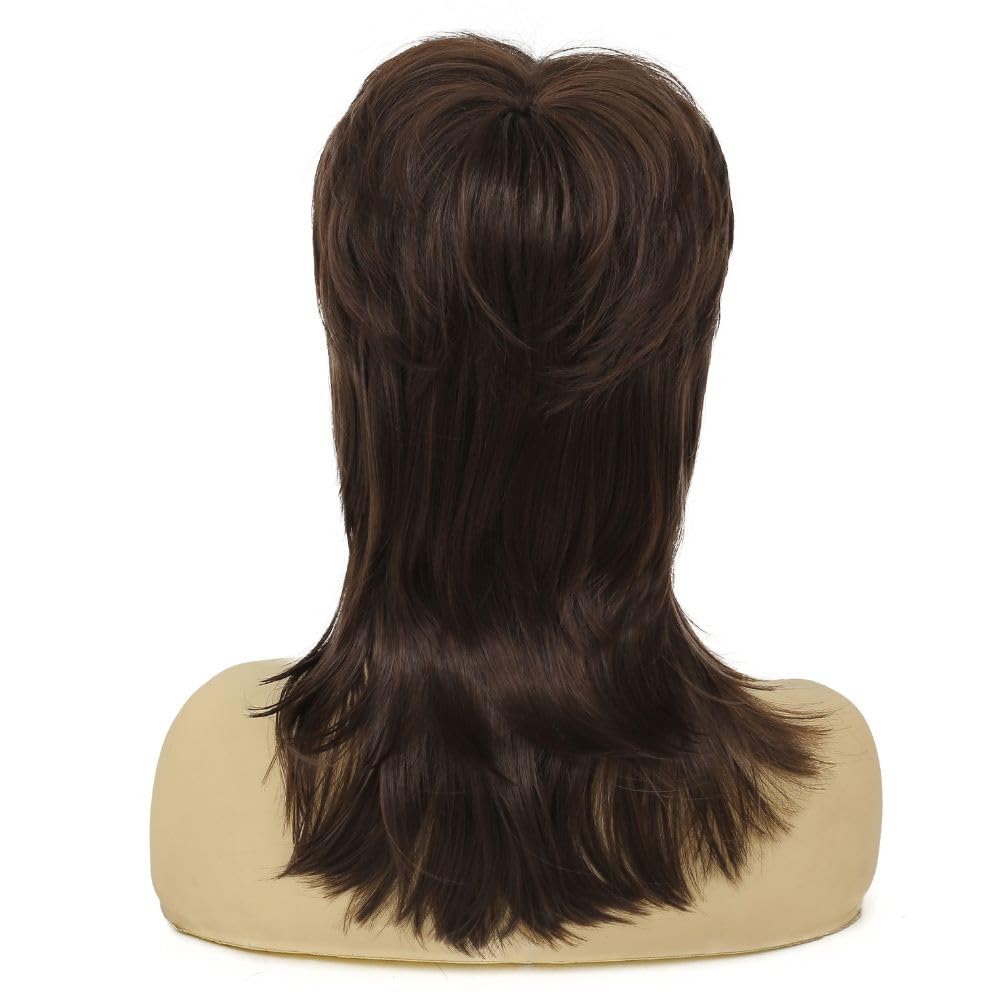 Siudus Brown Mullet Wigs for Women Shaggy Shoulder Length 70s 80s Wig Layered Natural Synthetic Fiber Hair Wig for Cosplay Disco Rocker Use - Image 4