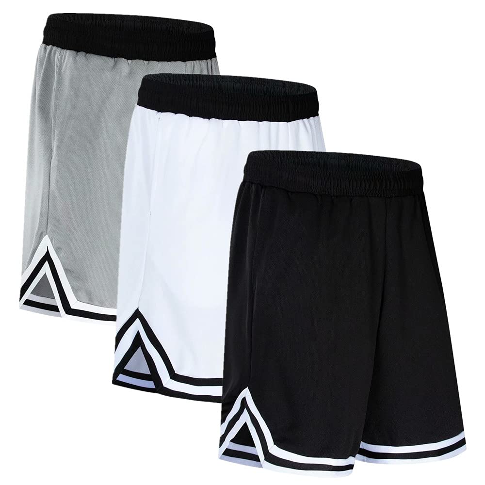 OPALOS 3 Pack Basketball Shorts for Men with Zipper Pockets Active Athletic Shorts