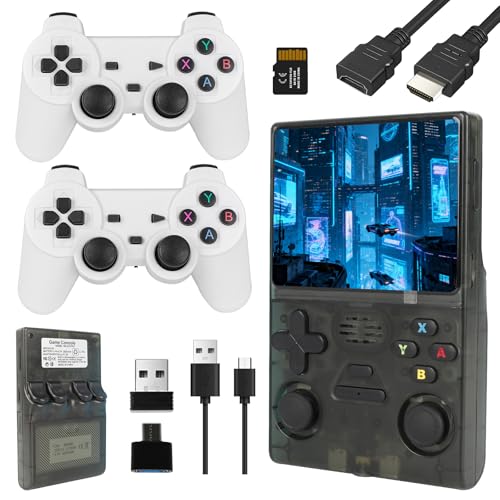 R36S Handheld Retro Konsole mit 64 GB integriertem Speicher, über 40.000 Klassische Videospiele, 3000-mAh-Batterie, 3,5-Zoll-HD-Bildschirm, Tragbare Spielkonsole für Jugendliche und Erwachsene